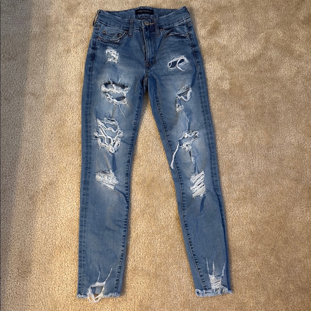 Aeropostale Blue Distressed Jeans with Frayed Hem